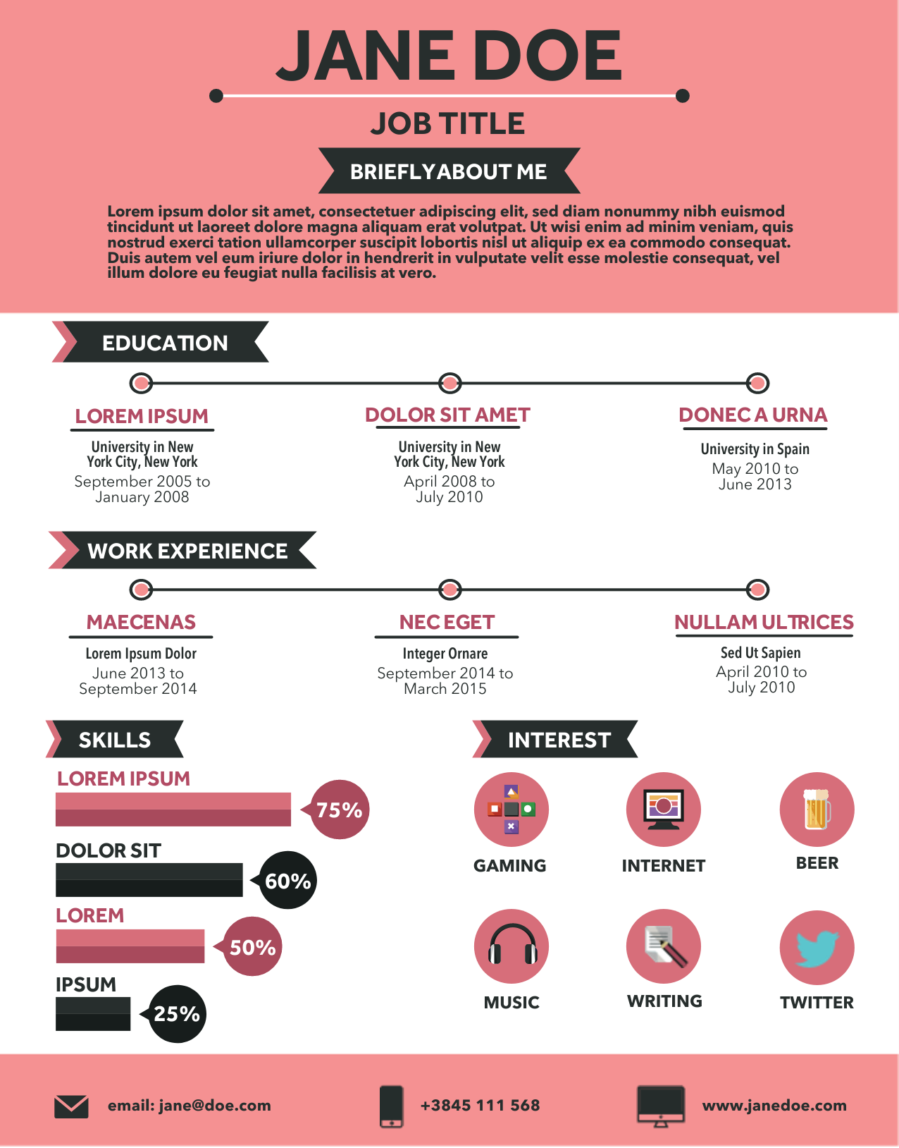 Coral pink infographic resume