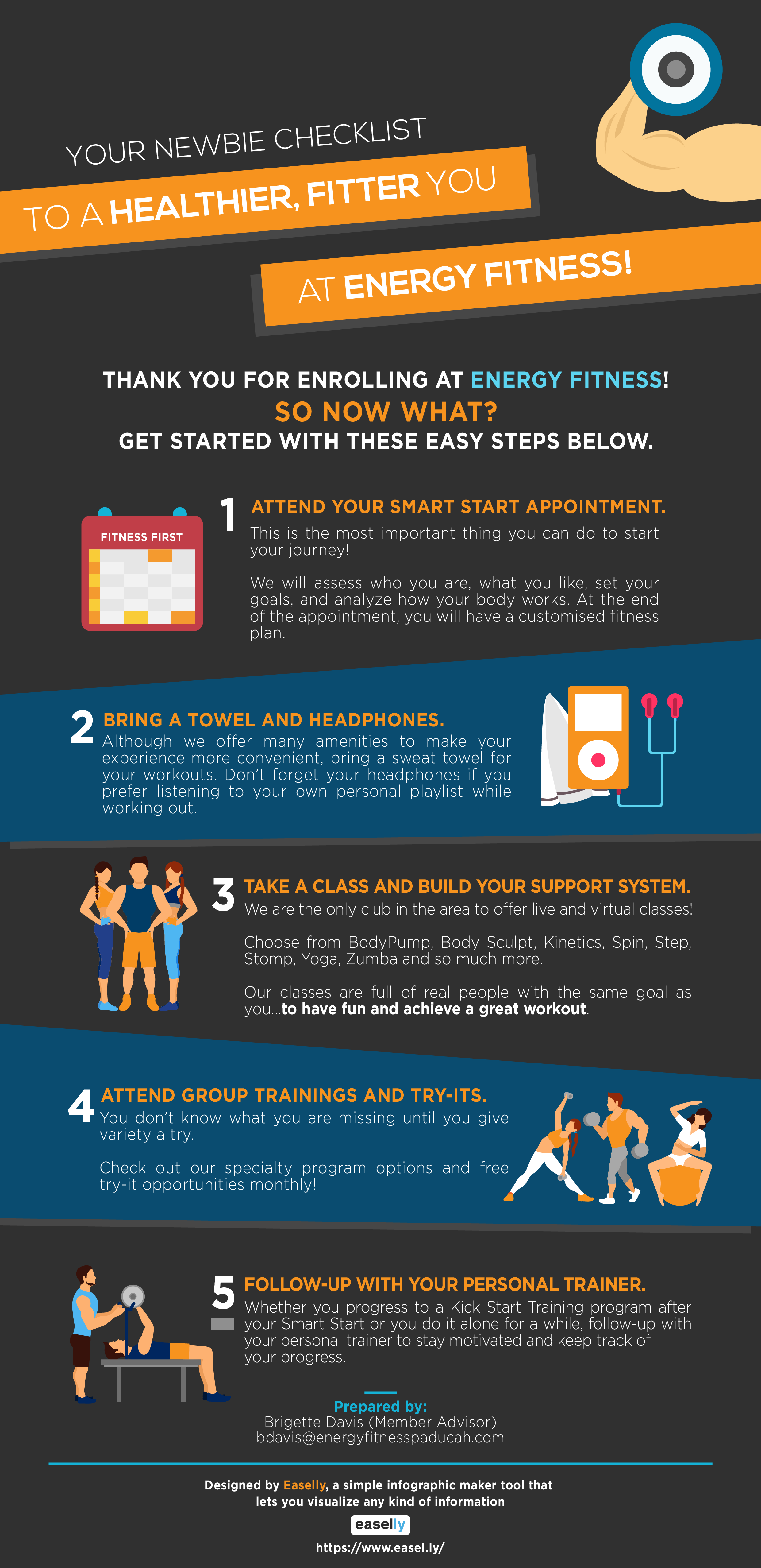 Onboarding Infographic Example: Your Newbie Checklist to a Healthier, Fitter You at Energy Fitness