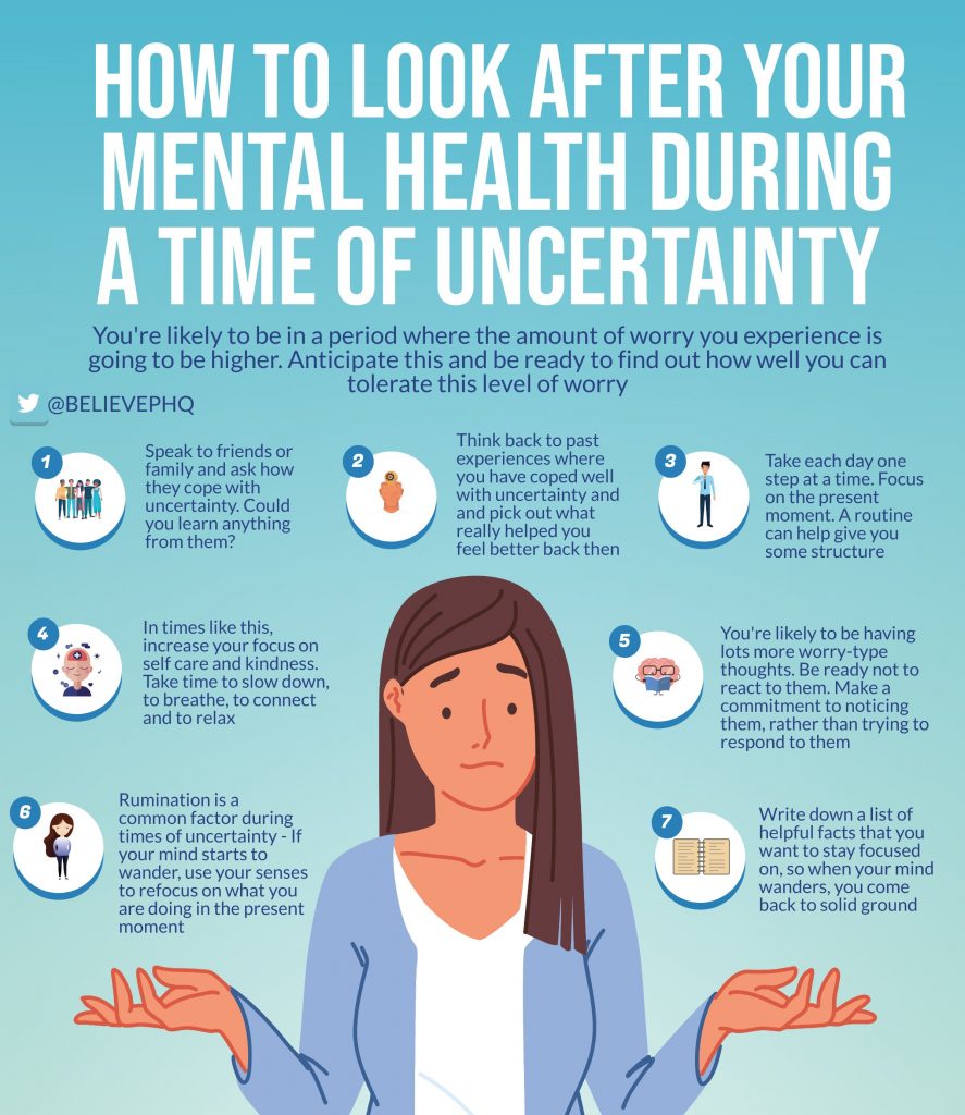 an infographic on how to improve mental health during uncertain times like a pandemic