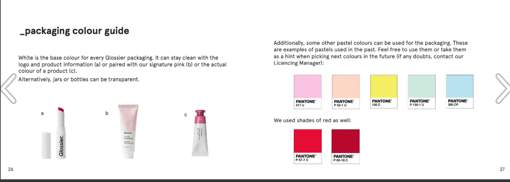 Packaging color guide by Glossier