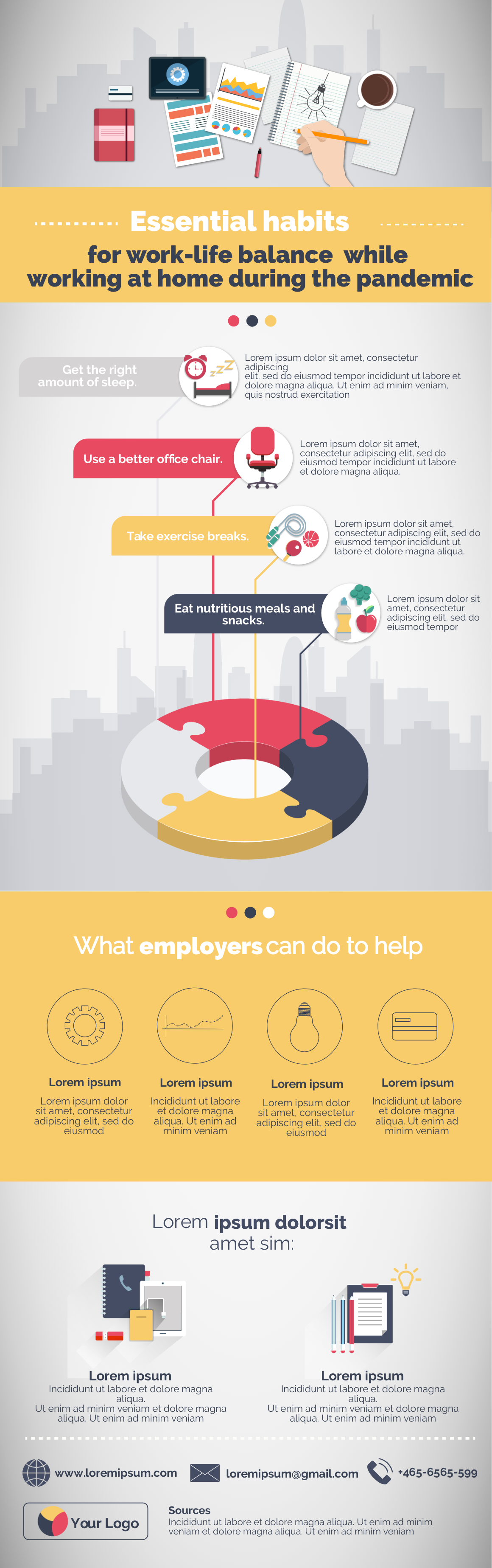 an infographic template about developing essential habits for a good work-life balance while working from home